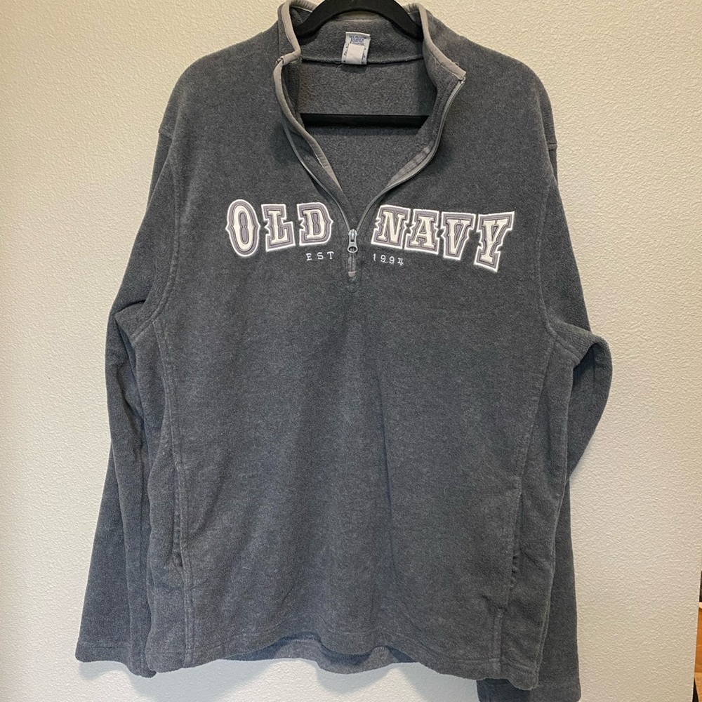 Vintage 90’s Old Navy Spell Out Quarter Zip Fleece Long Sleeve Sweater